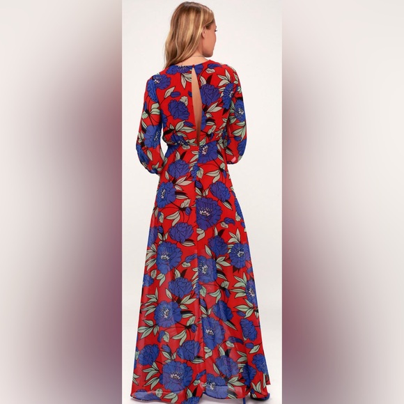 Lulus Blossoming Beauty Red Floral Print Long Sleeve Maxi Dress - Picture 2 of 10